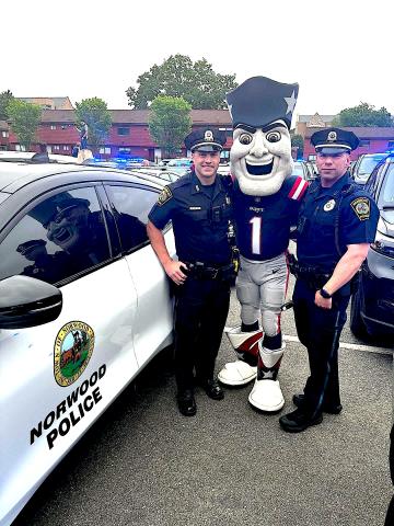 NPD officers with Pats mascot